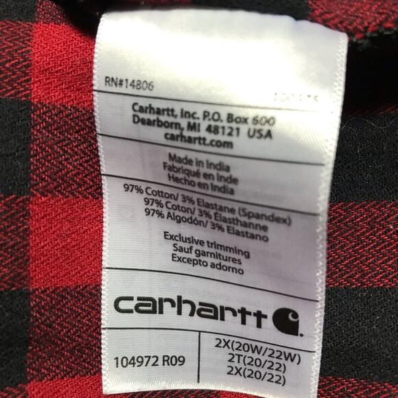 Carhartt 2X rugged flex loose fit red plaid long sleeve button up lumberjack - Picture 3 of 10
